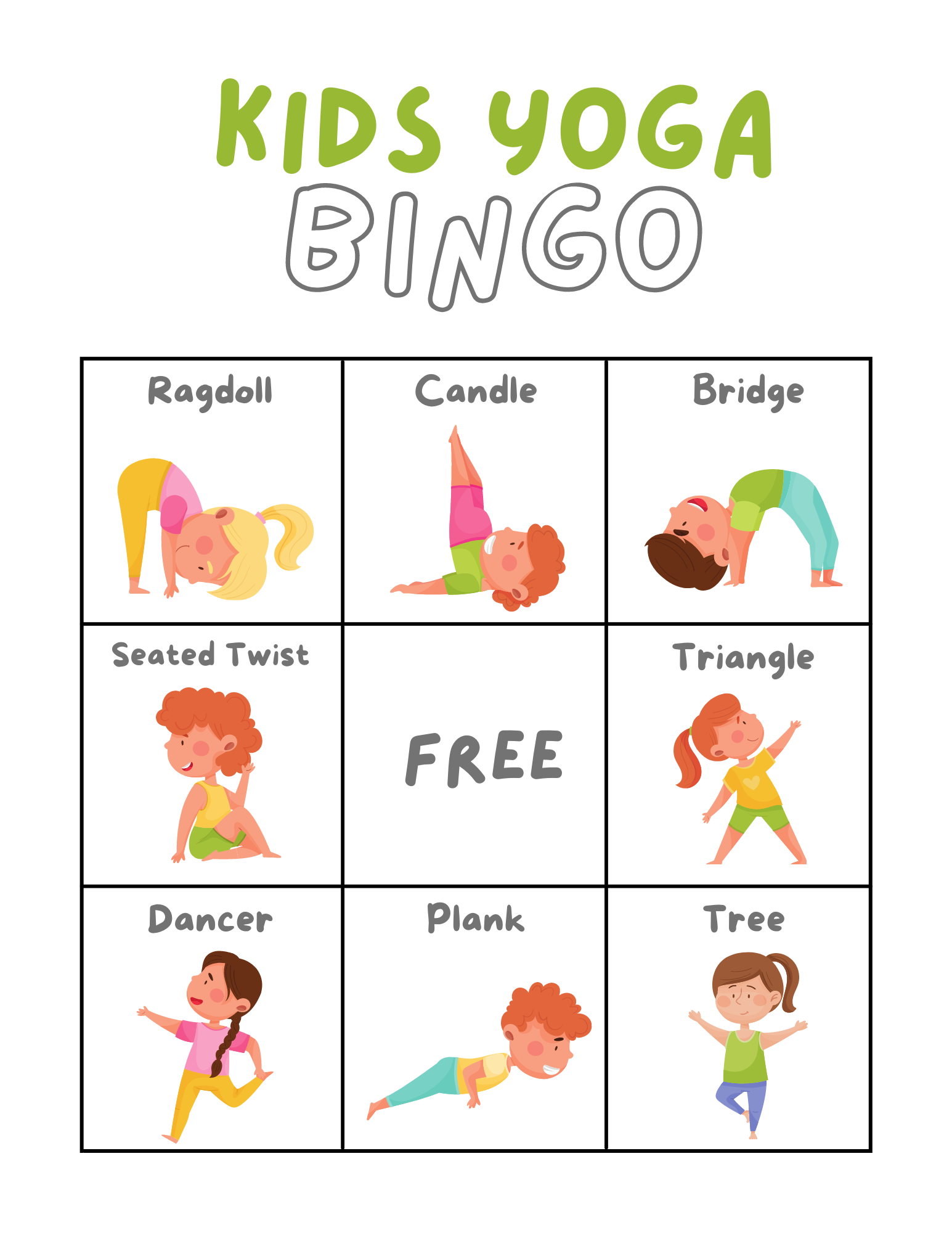 Kids Yoga Bingo