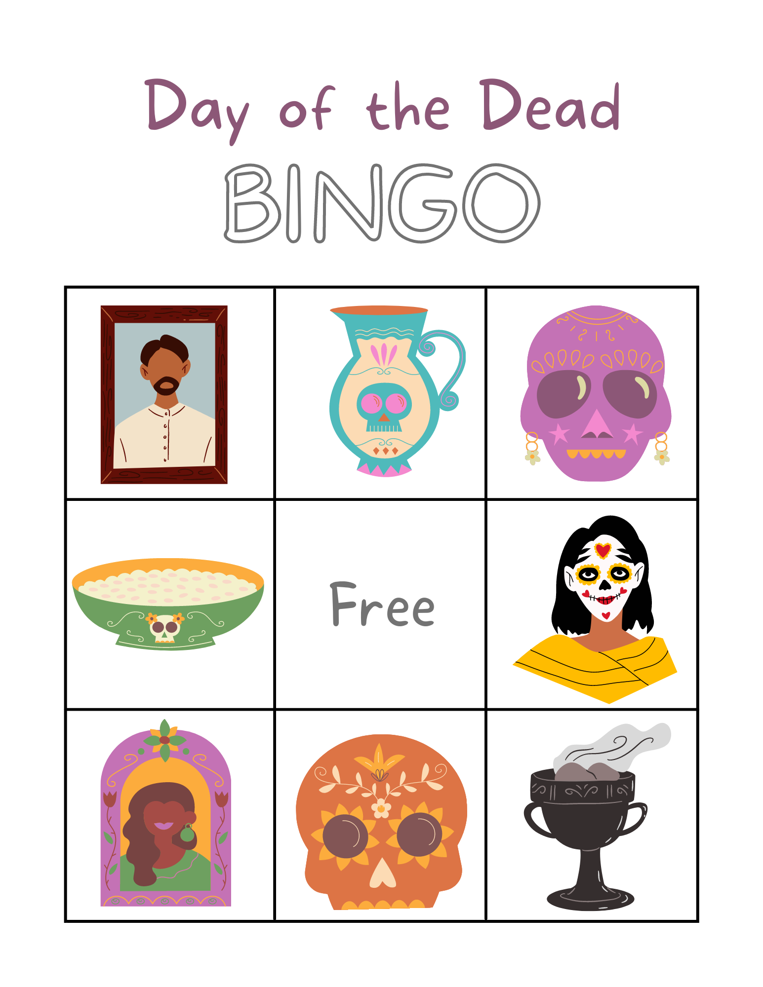 Dia de Los Muertos Bingo Printable 3x3 - Sprankel Online