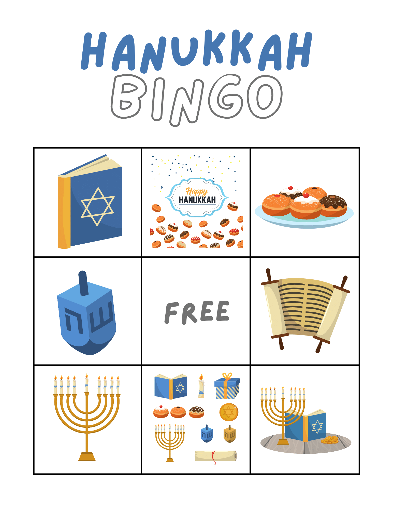Hanukkah Bingo Printable 3x3 Sprankel Online