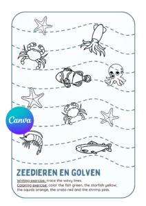 Schrijfoefening zeedieren Werkbladen Kleuters Groep 1